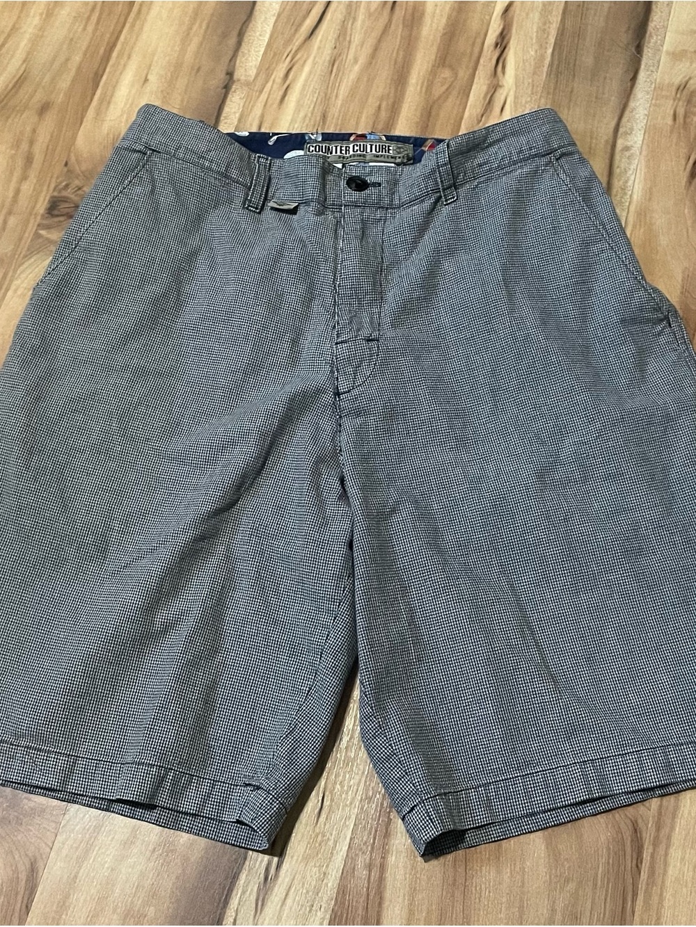 Y2K Counter Culture Grey Houndstooth Skater Shorts w/ Golf Print Waistband Sz 36